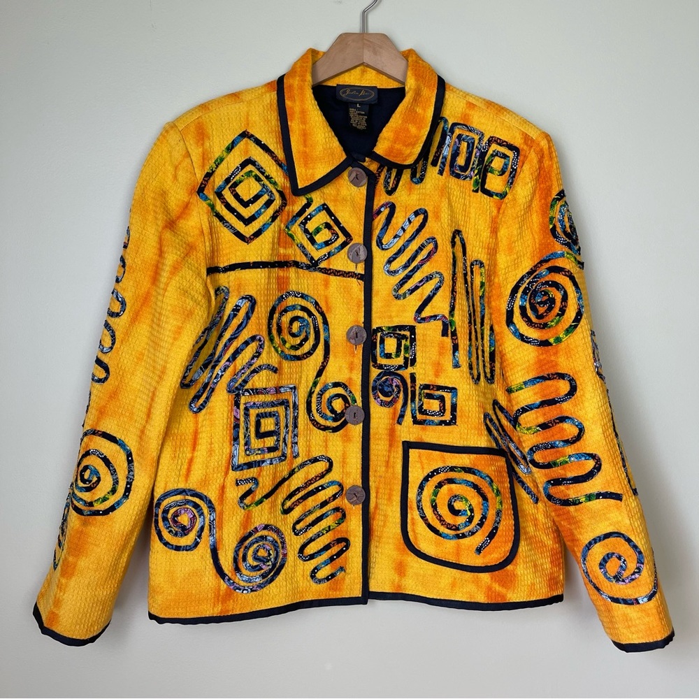 Julia Kim Aesthetic Art Design Jacket Tie dye Yellow Orange  color Size L